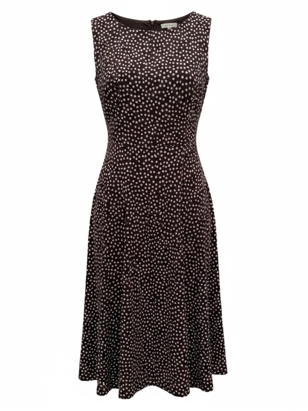 Brown  and White Polka Dot Sleeveless Midi Dress